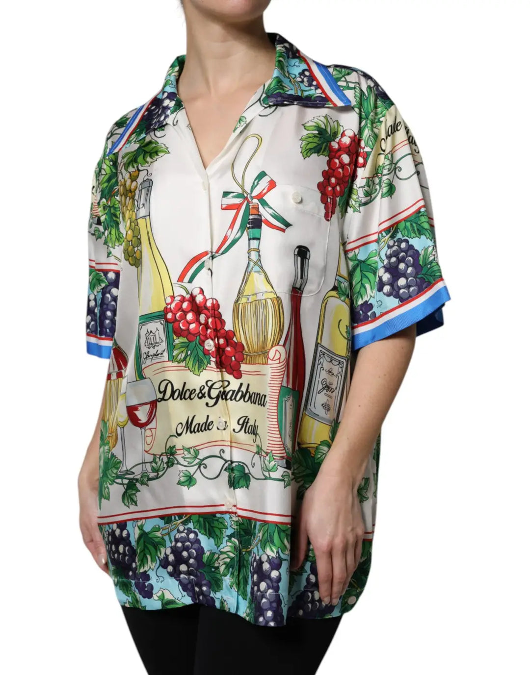 Dolce &amp; Gabbana Multicolor Short Sleeve Silk Food Shirt Top