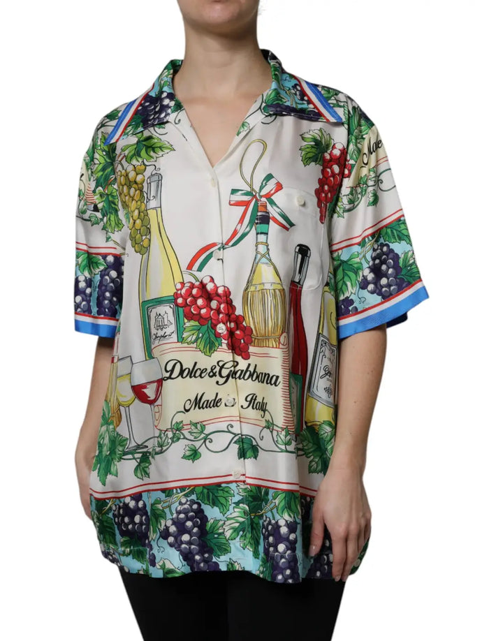 Dolce &amp; Gabbana Multicolor Short Sleeve Silk Food Shirt Top