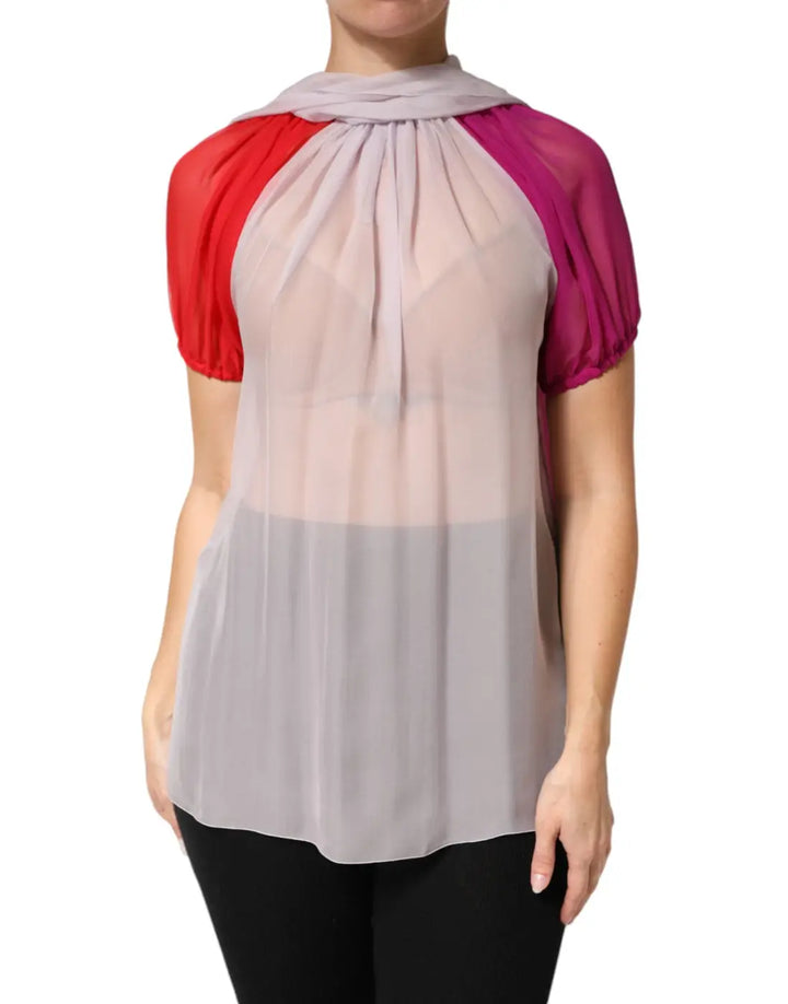 Dolce &amp; Gabbana Multicolor Short Sleeves Silk Blouse Top