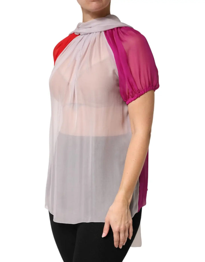 Dolce &amp; Gabbana Multicolor Short Sleeves Silk Blouse Top
