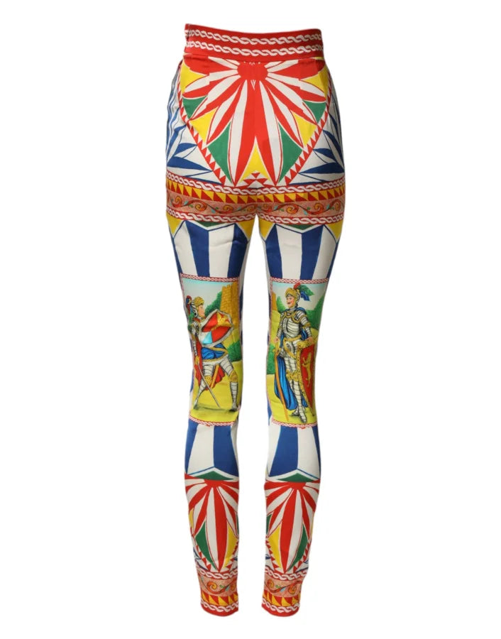Dolce &amp; Gabbana Multicolor Silk Carretto Leggings Stretch Waist Pants