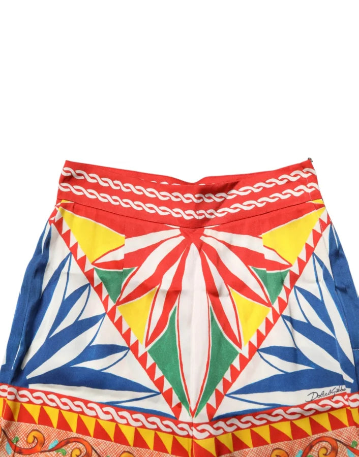 Dolce &amp; Gabbana Multicolor Silk Carretto Leggings Stretch Waist Pants
