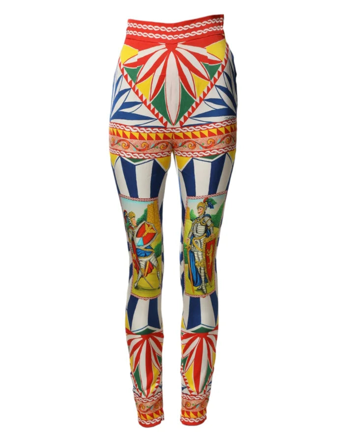 Dolce &amp; Gabbana Multicolor Silk Carretto Leggings Stretch Waist Pants