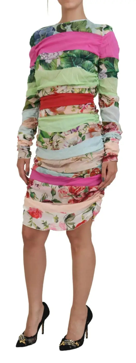 Dolce &amp; Gabbana Multicolor Silk Floral Bodycon Sheath Dress