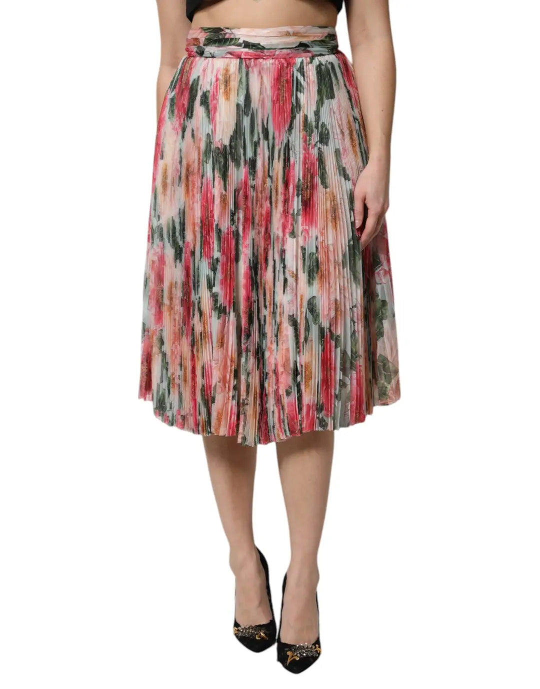 Dolce &amp; Gabbana Multicolor Silk Floral High Waist Midi Skirt