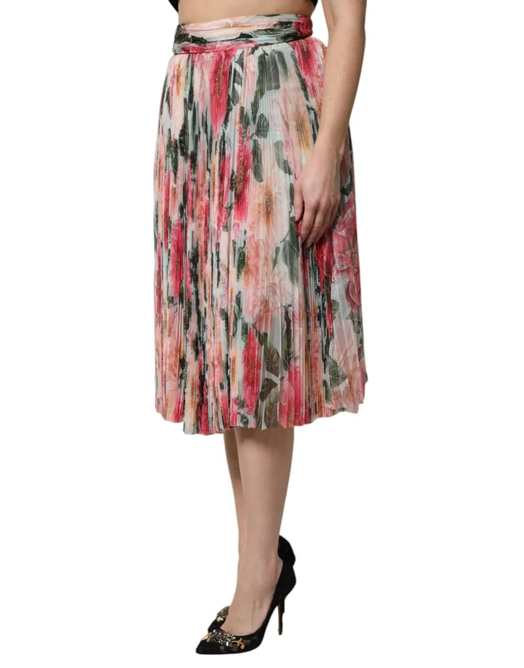 Dolce &amp; Gabbana Multicolor Silk Floral High Waist Midi Skirt