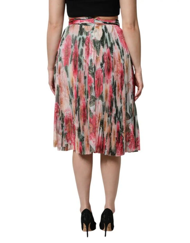 Dolce &amp; Gabbana Multicolor Silk Floral High Waist Midi Skirt