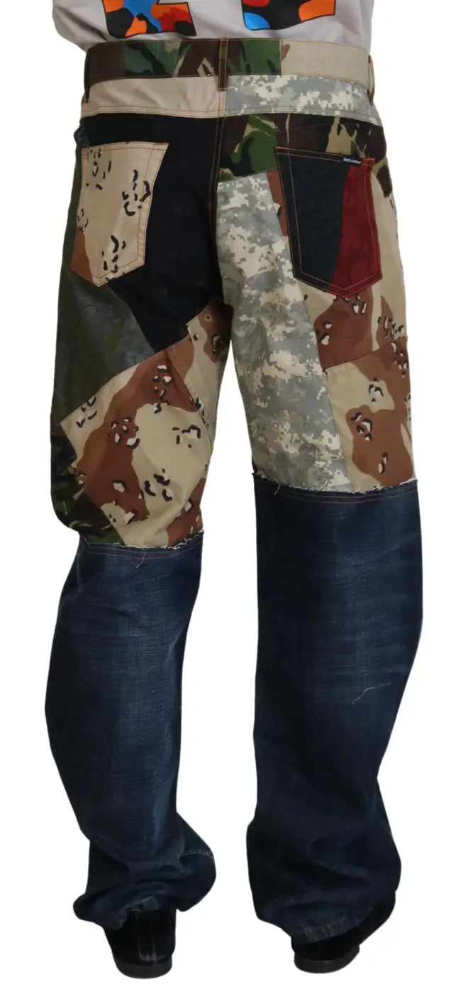 Dolce &amp; Gabbana Multicolor Silk Patchwork Men Denim Jeans