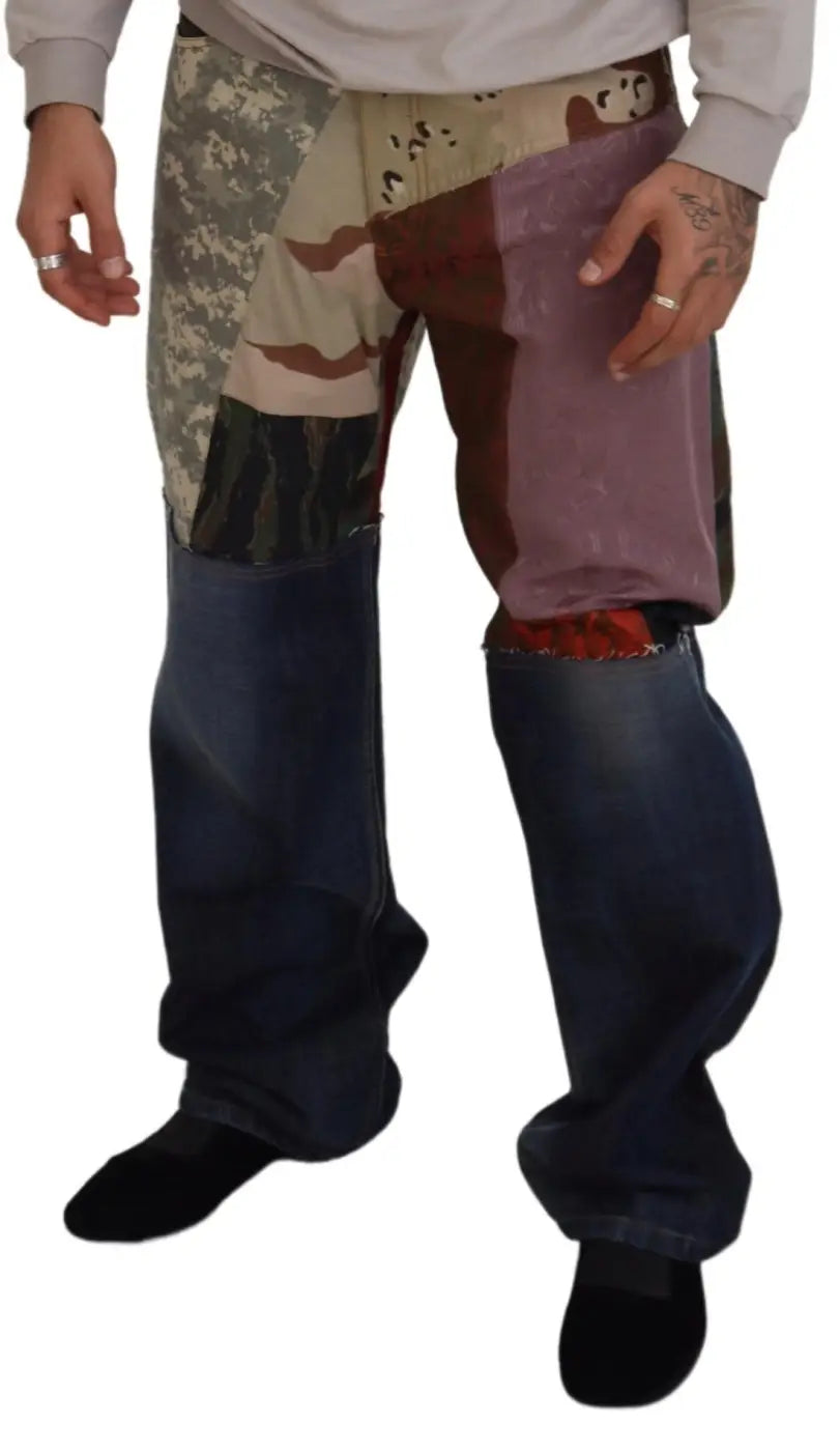 Dolce &amp; Gabbana Multicolor Silk Patchwork Men Denim Jeans