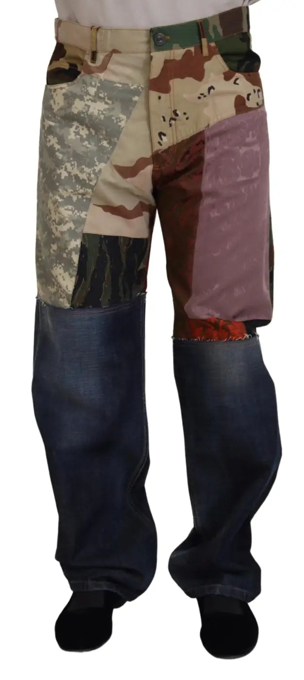 Dolce &amp; Gabbana Multicolor Silk Patchwork Men Denim Jeans