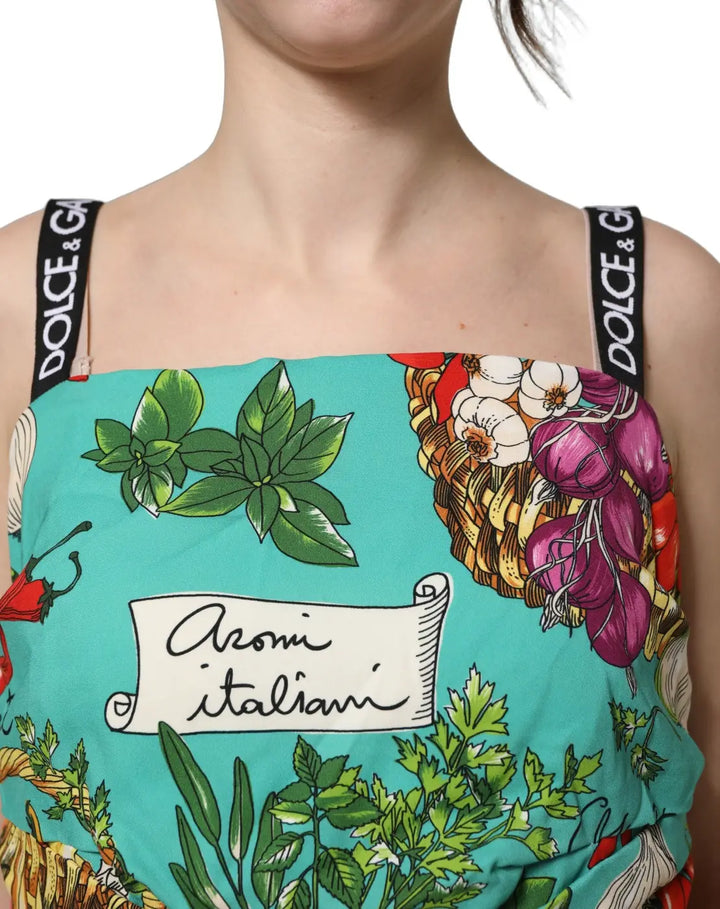 Dolce &amp; Gabbana Multicolor Silk Vegetable Print Cropped Top