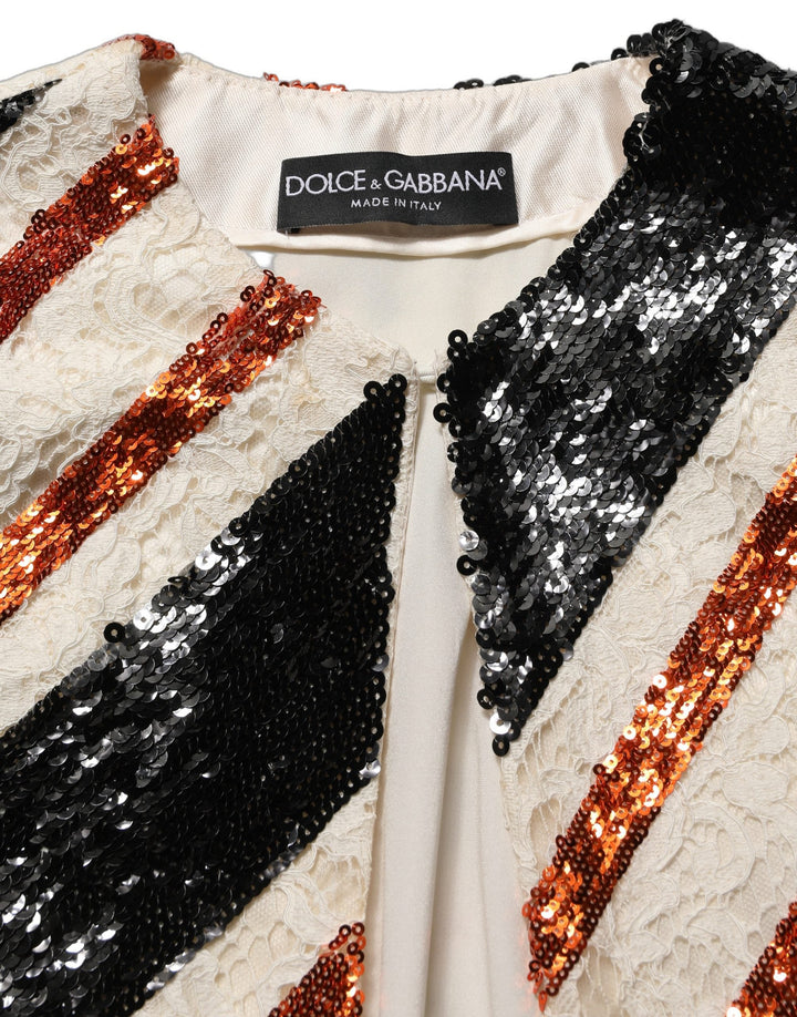 Dolce &amp; Gabbana Overcoats - Multicolor Stripe Sequin Duster Coat Jacket