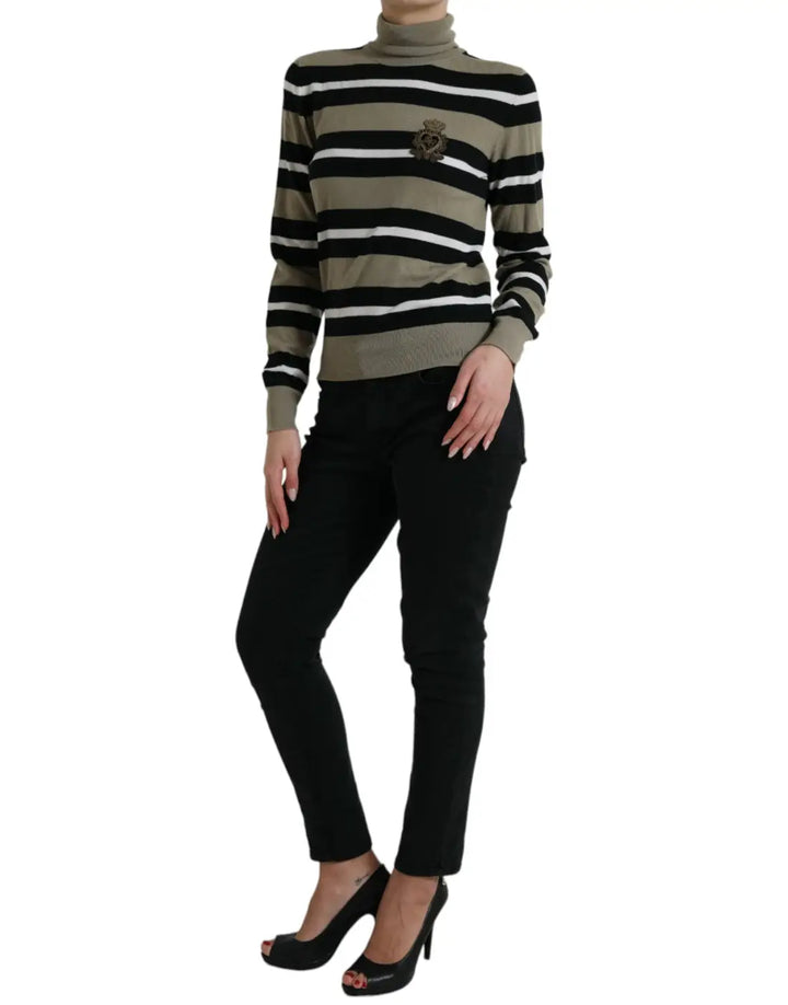 Dolce &amp; Gabbana Multicolor Stripe Wool Logo Pullover Sweater