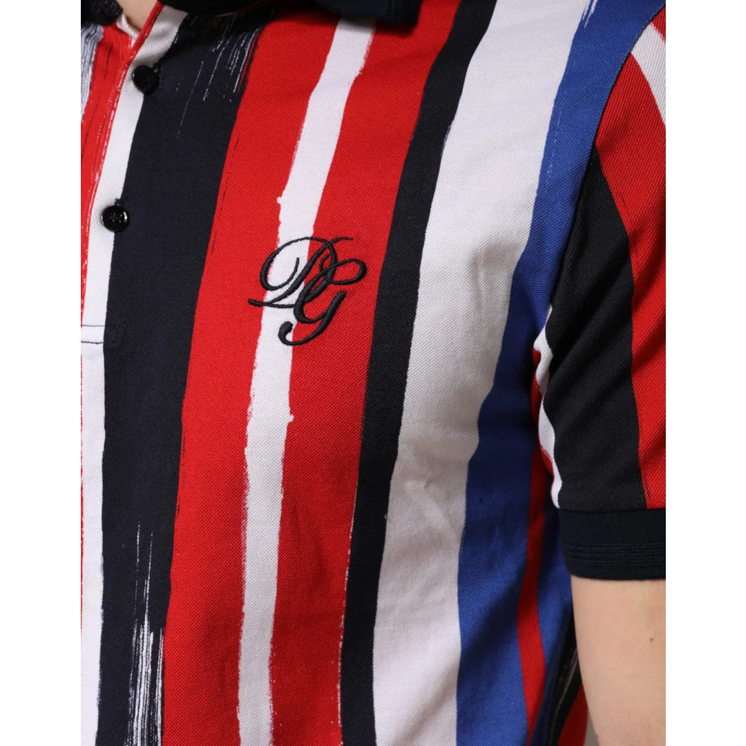 Dolce &amp; Gabbana Multicolor Stripes Cotton Men Polo T-shirt