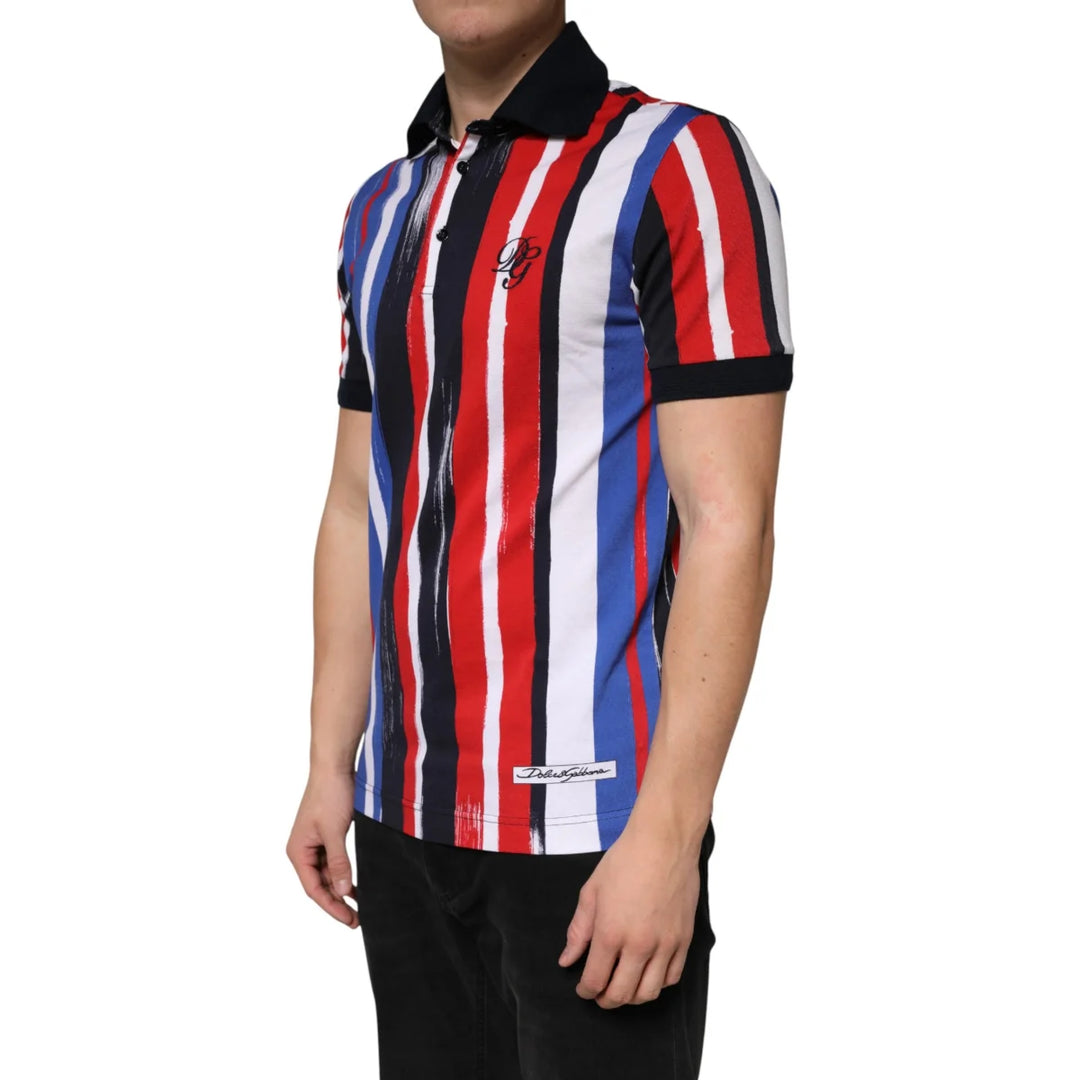 Dolce &amp; Gabbana Multicolor Stripes Cotton Men Polo T-shirt