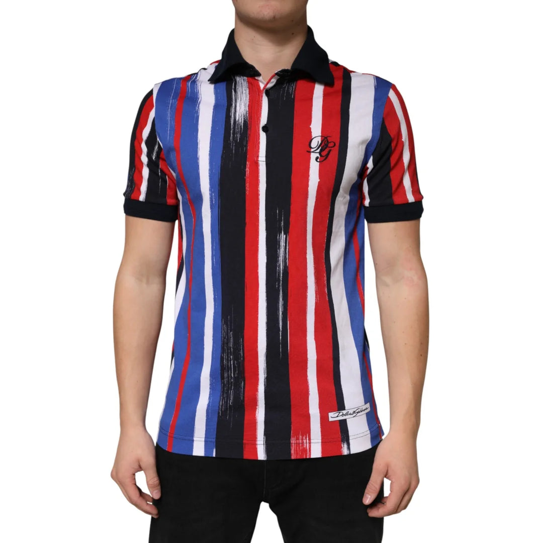 Dolce &amp; Gabbana Multicolor Stripes Cotton Men Polo T-shirt