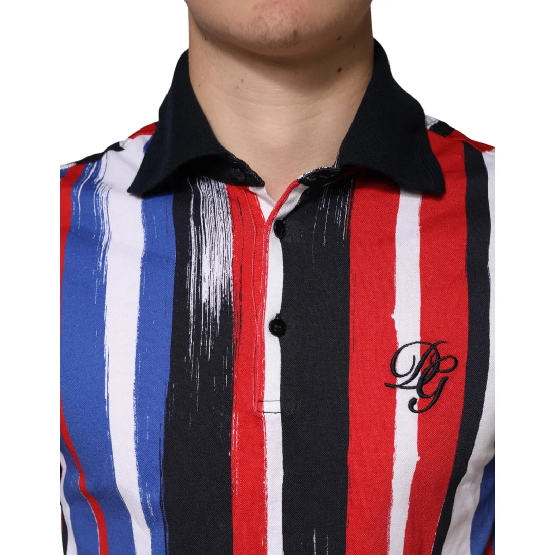 Dolce &amp; Gabbana Multicolor Stripes Cotton Men Polo T-shirt