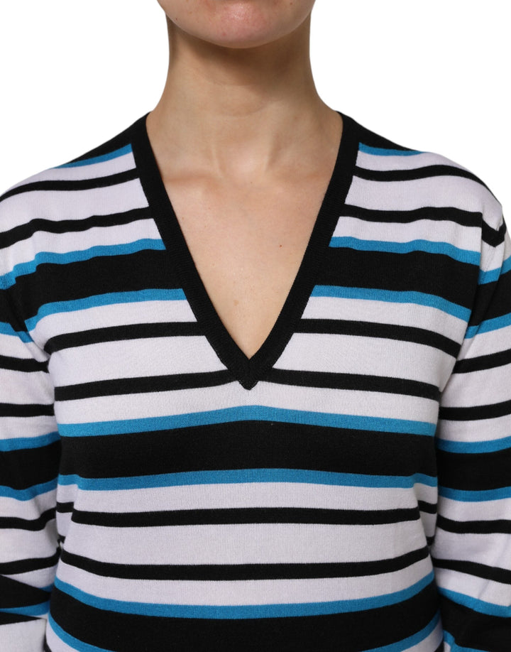 Dolce &amp; Gabbana - Multicolor Stripes Long Sleeves V-neck Top