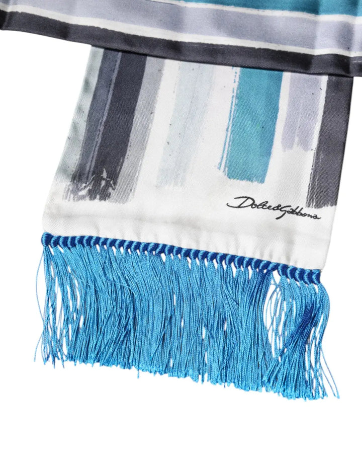 Dolce &amp; Gabbana Multicolor Stripes Silk Fringes Neck Foulard Scarf