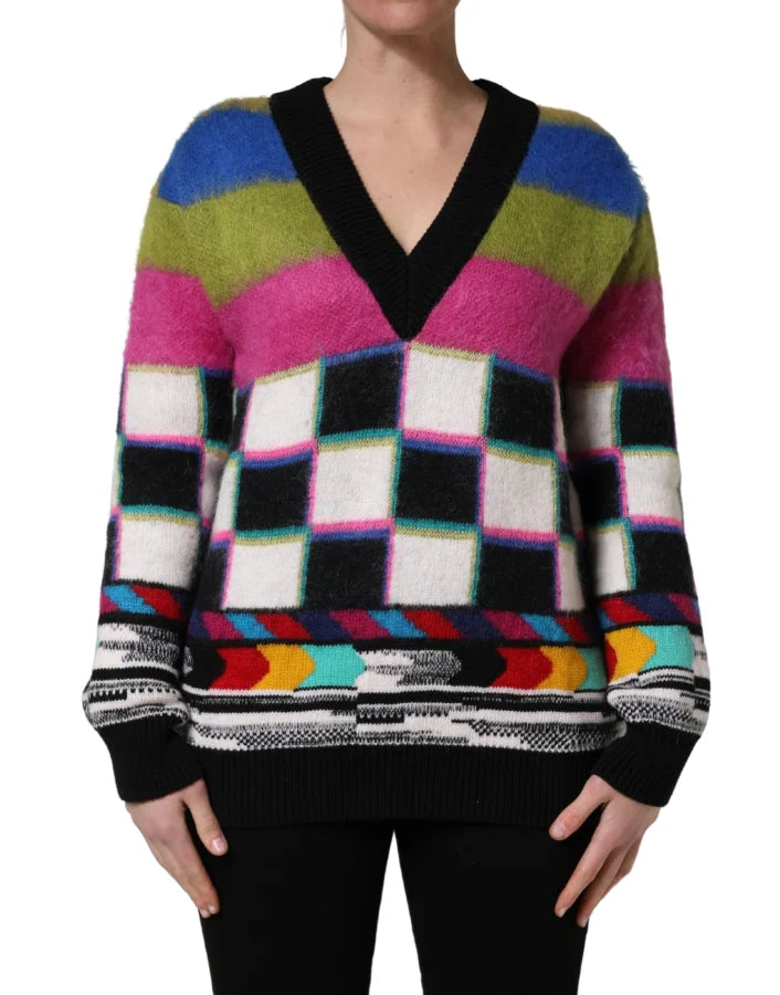 Dolce &amp; Gabbana Multicolor Stripes V-neck Pullover Sweater