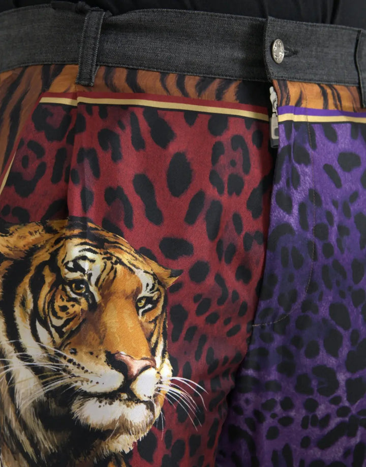Dolce &amp; Gabbana Multicolor Tiger Leopard Cotton Loose Tapered Pants