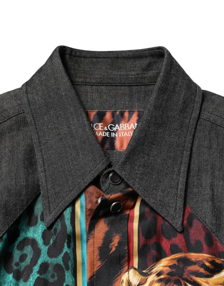Dolce &amp; Gabbana Multicolor Tiger Leopard Print Silk Men Shirt