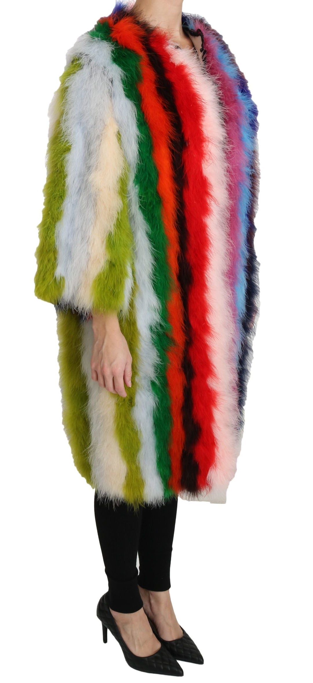 Dolce &amp; Gabbana Overcoats - Multicolor Turkey Feather Cape Fur Coat