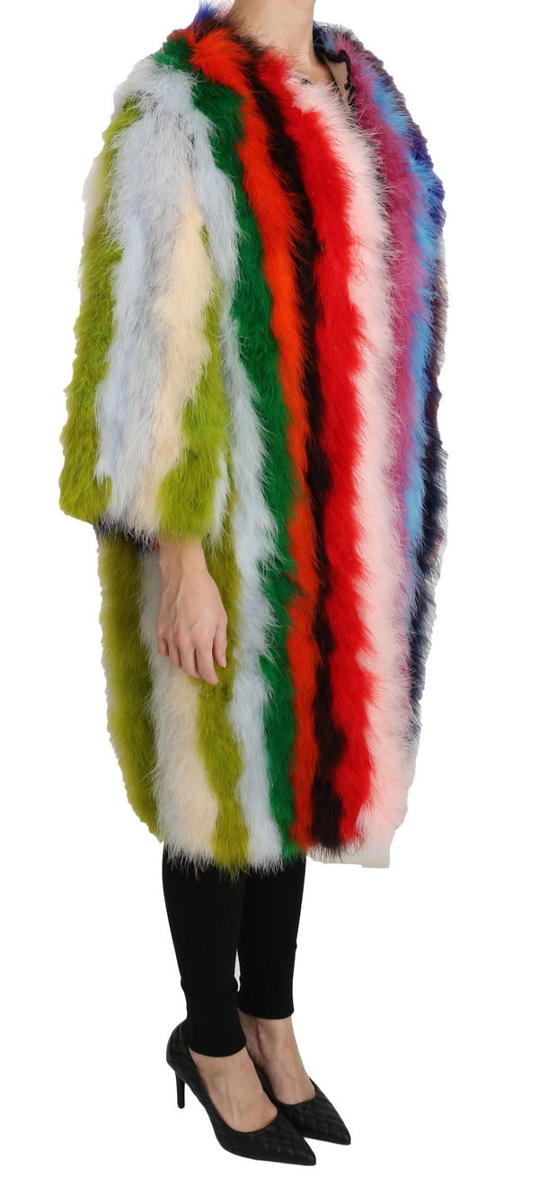Dolce & Gabbana Overcoats - Multicolor Turkey Feather Cape Fur Coat