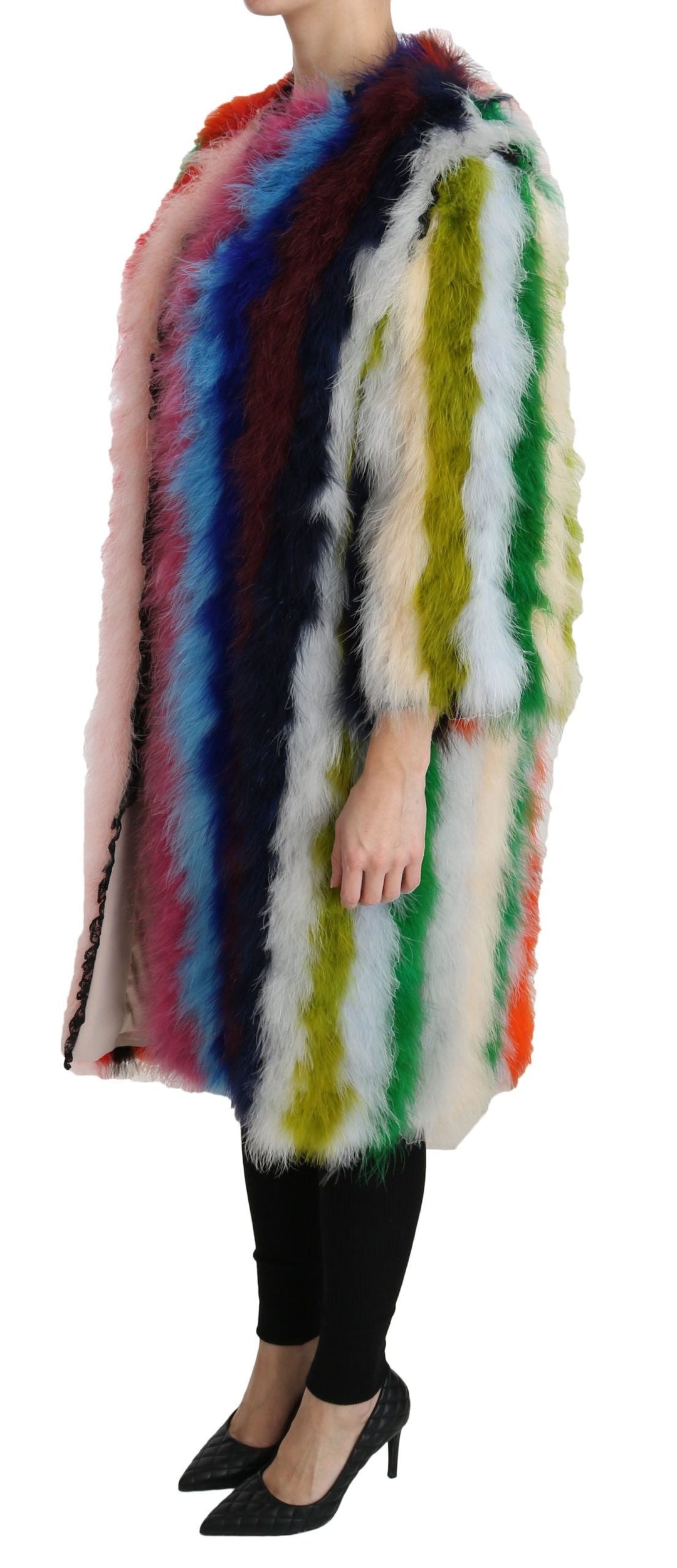 Dolce &amp; Gabbana Overcoats - Multicolor Turkey Feather Cape Fur Coat