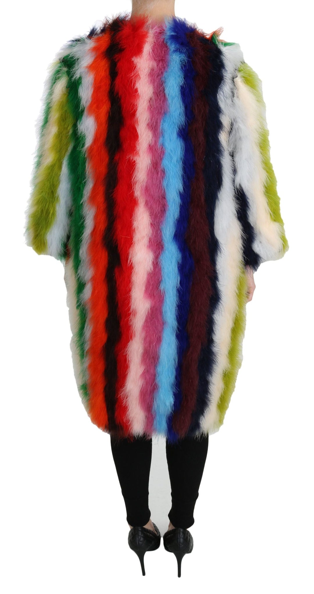 Dolce &amp; Gabbana Overcoats - Multicolor Turkey Feather Cape Fur Coat