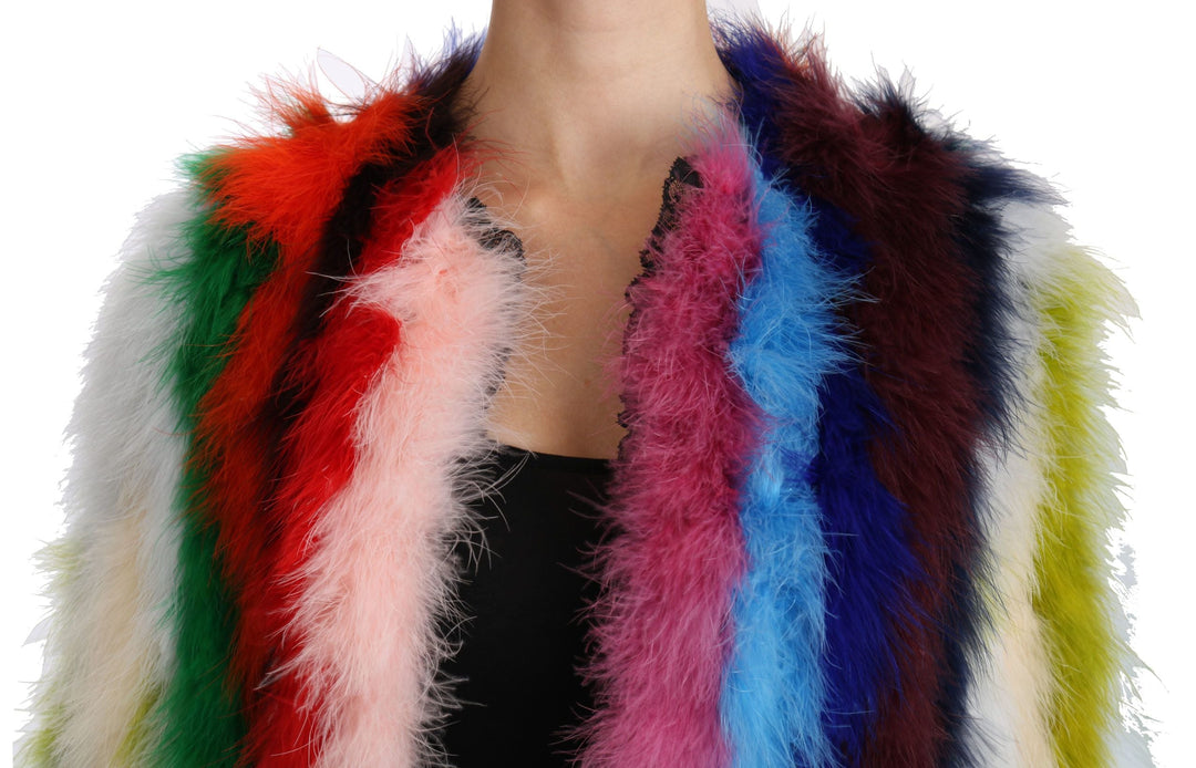 Dolce &amp; Gabbana Overcoats - Multicolor Turkey Feather Cape Fur Coat