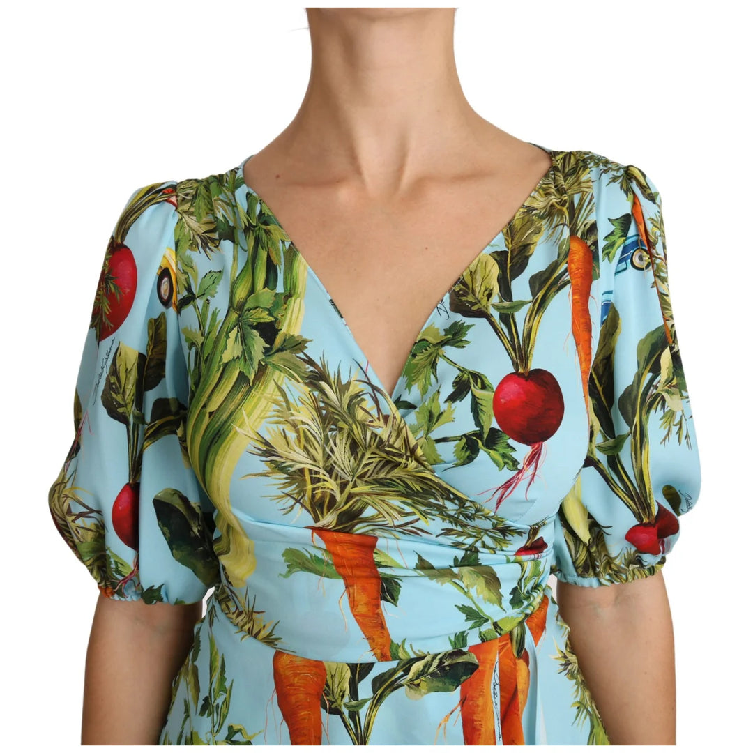 Dolce & Gabbana Multicolor Vegetable Print Silk Top Peplum Wrap Blouse