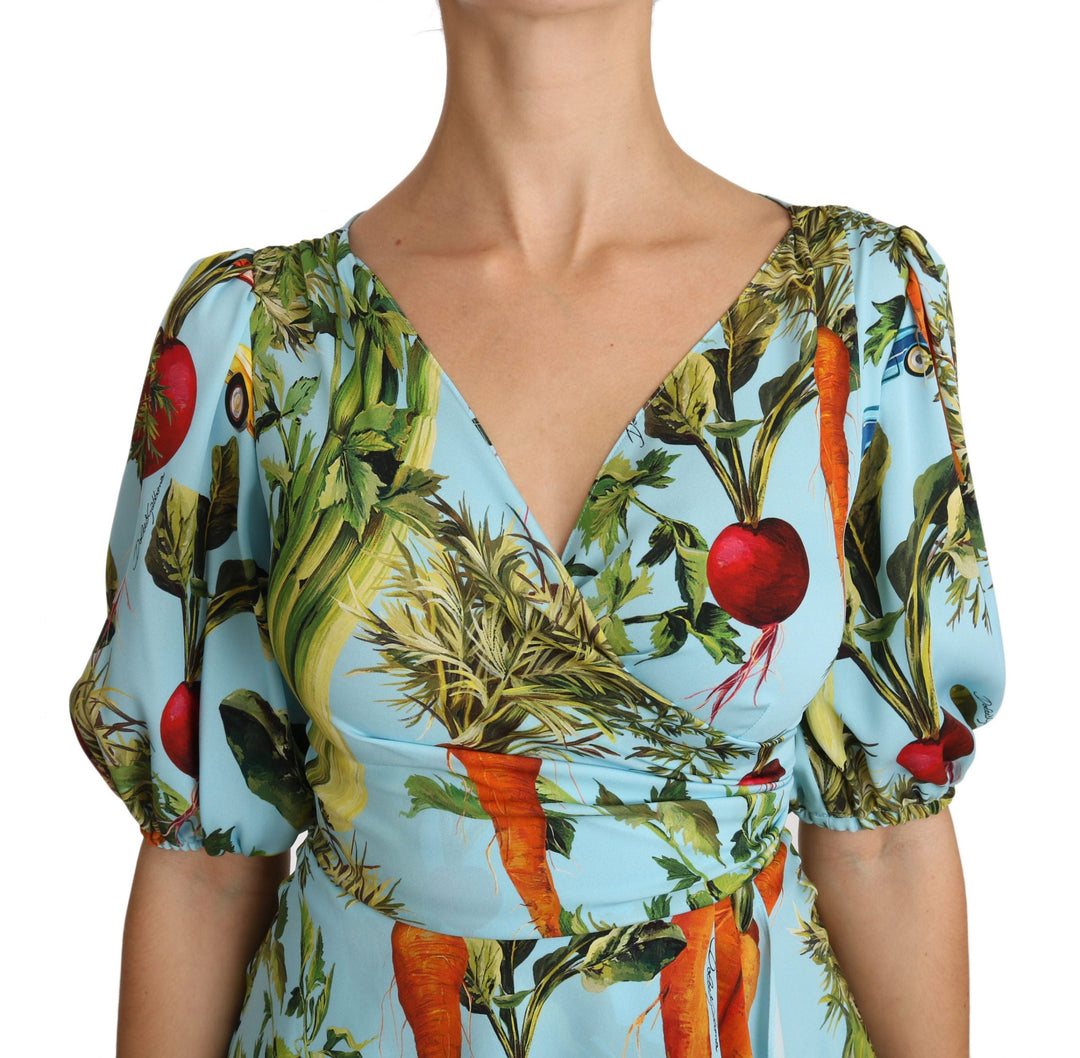 Dolce &amp; Gabbana - Multicolor Vegetable Print Silk Top Peplum Wrap Blouse