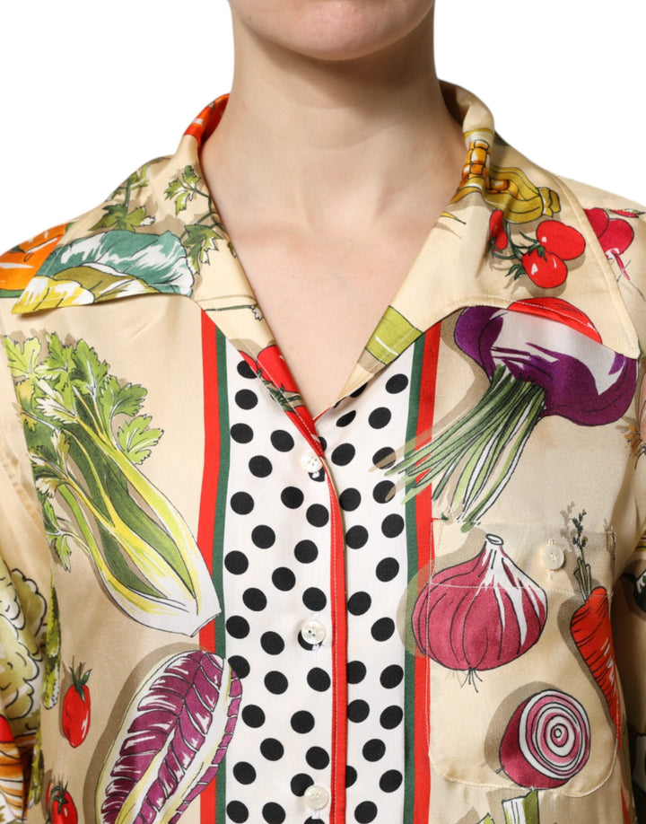 Dolce &amp; Gabbana Blouses - Women’s Multicolor Vegetables Silk Long Sleeves Top