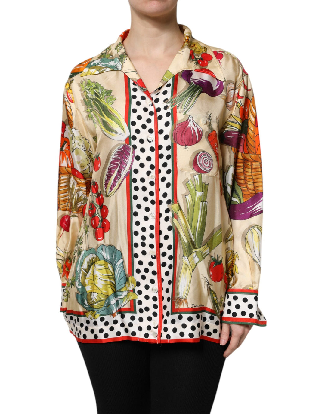 Dolce &amp; Gabbana Blouses - Women’s Multicolor Vegetables Silk Long Sleeves Top
