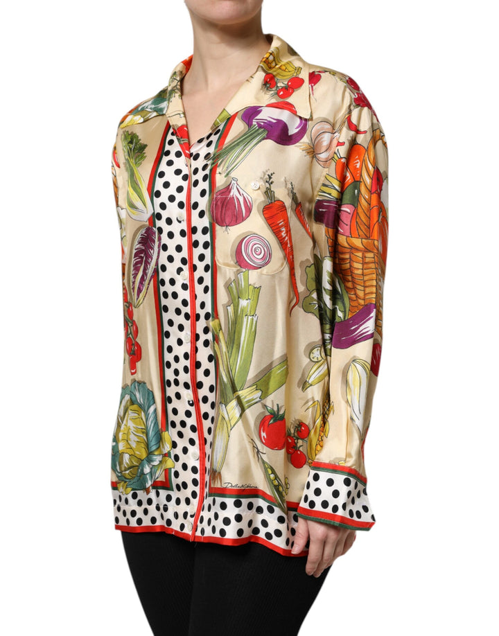Dolce &amp; Gabbana Blouses - Women’s Multicolor Vegetables Silk Long Sleeves Top
