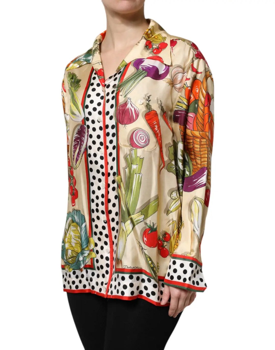 Dolce &amp; Gabbana Multicolor Vegetables Silk Long Sleeves Top