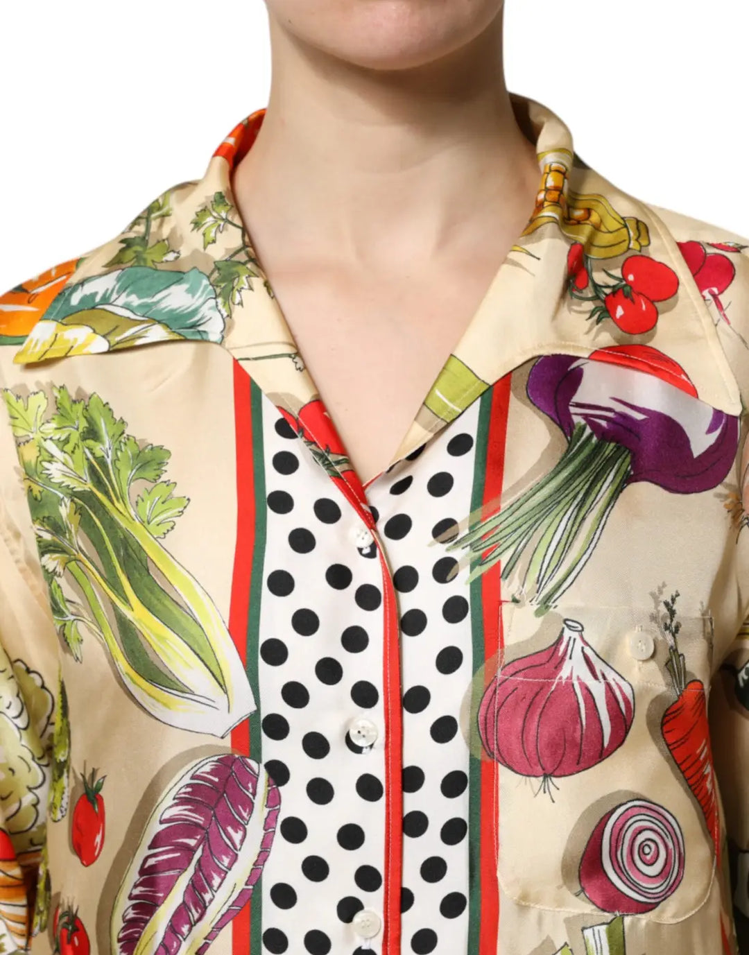 Dolce &amp; Gabbana Multicolor Vegetables Silk Long Sleeves Top