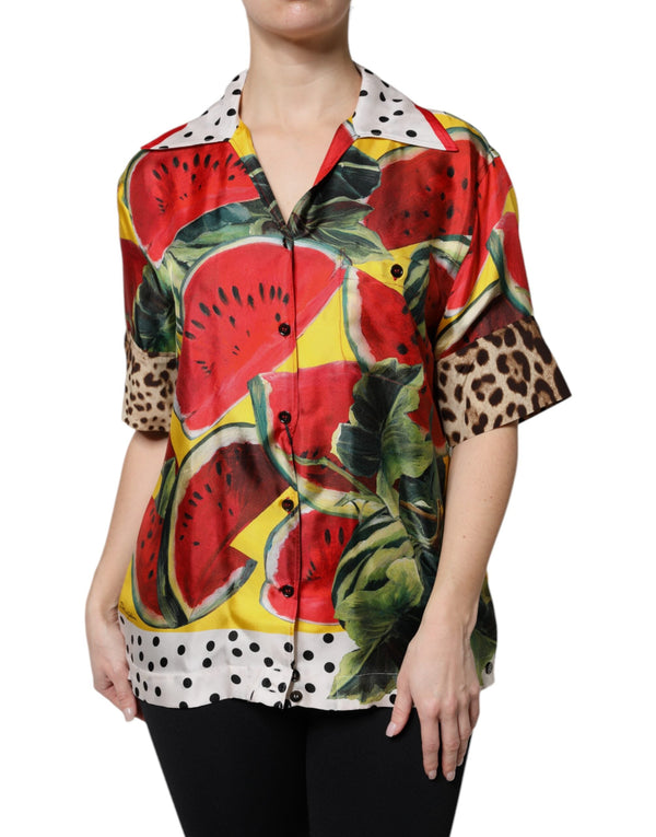 Dolce & Gabbana Blouses - Women’s Multicolor Watermelon Collared Shirt Top