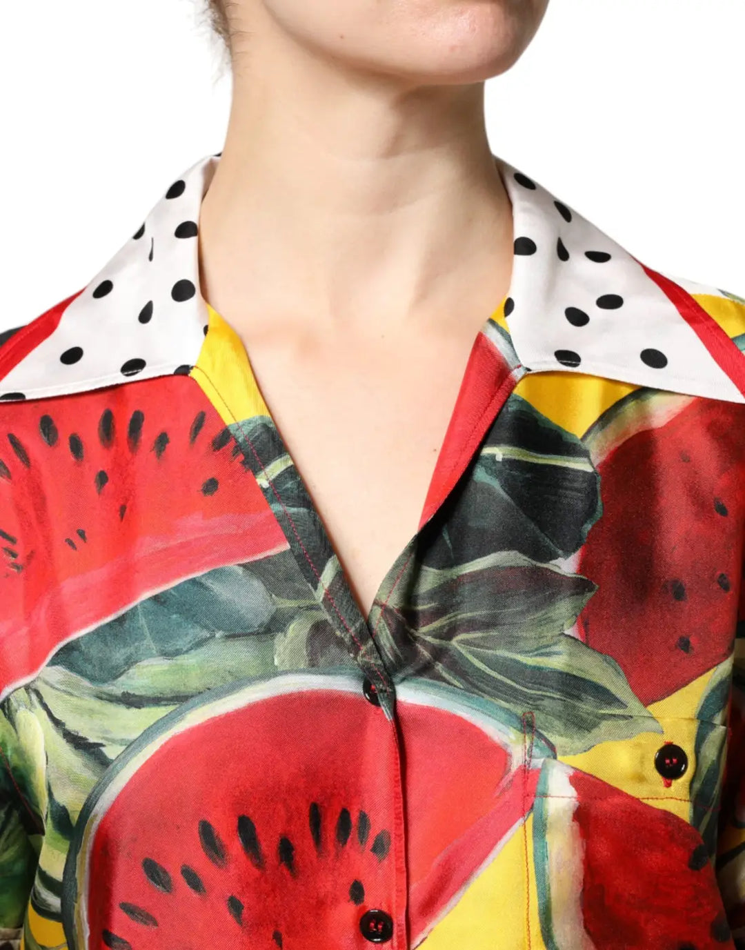 Dolce &amp; Gabbana Multicolor Watermelon Collared Shirt Top