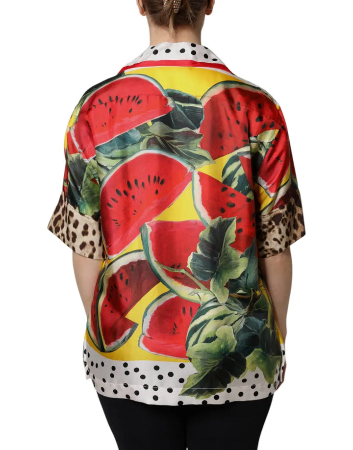Dolce &amp; Gabbana Multicolor Watermelon Collared Shirt Top