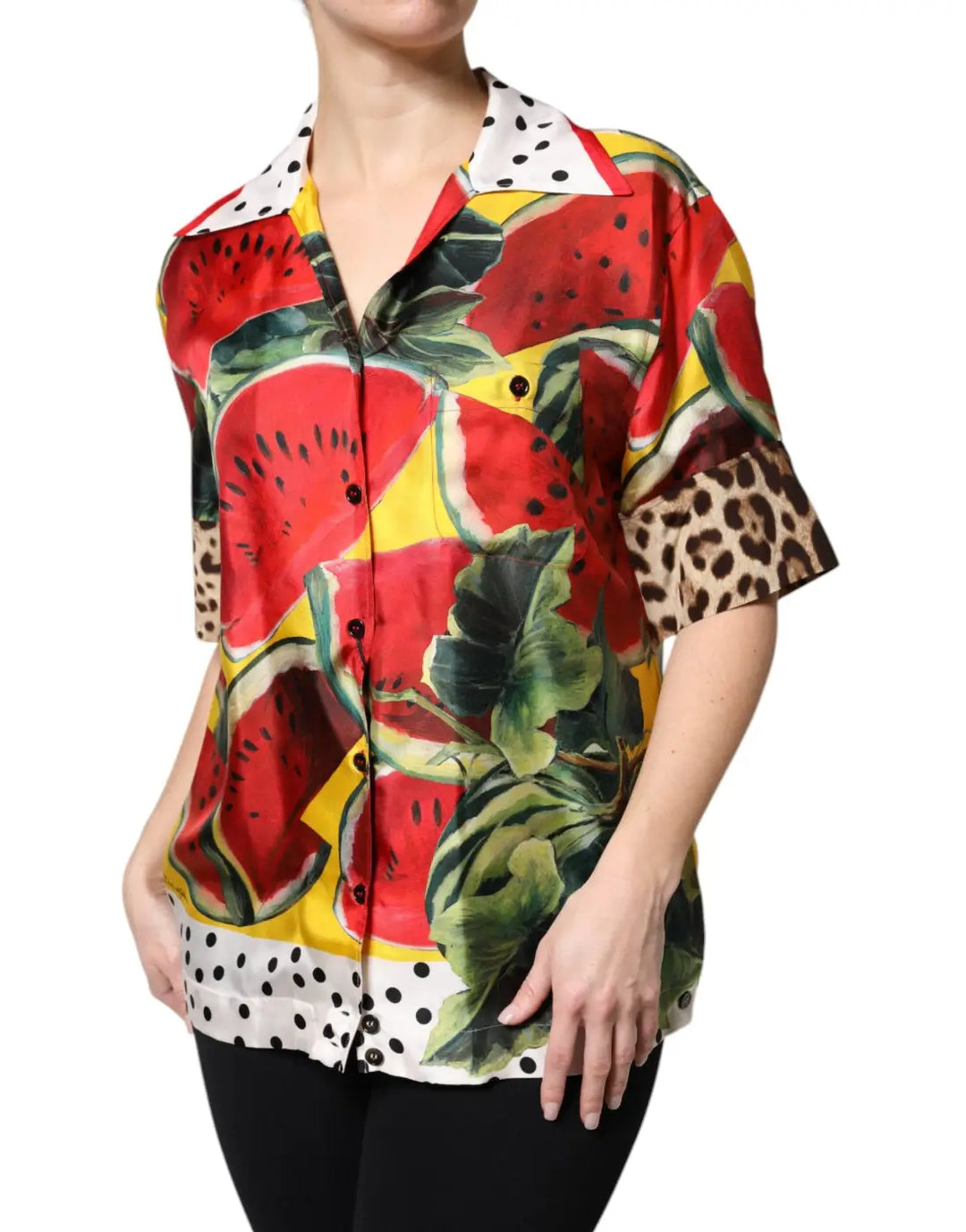 Dolce &amp; Gabbana Multicolor Watermelon Collared Shirt Top