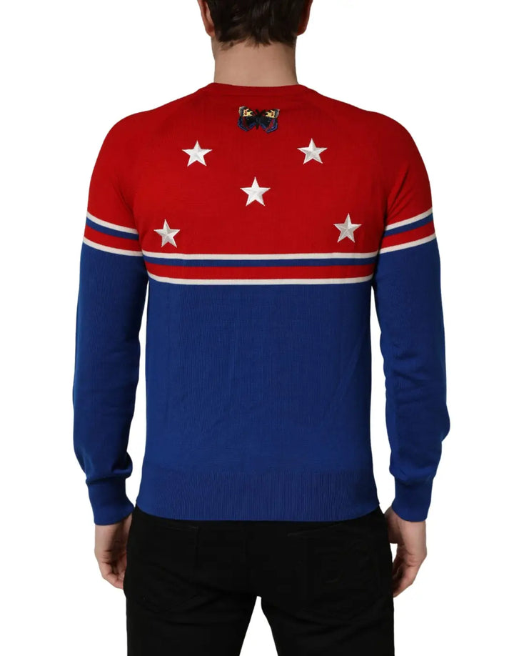 Dolce &amp; Gabbana Multicolor Wool Butterfly Star Men Crew Neck Sweater