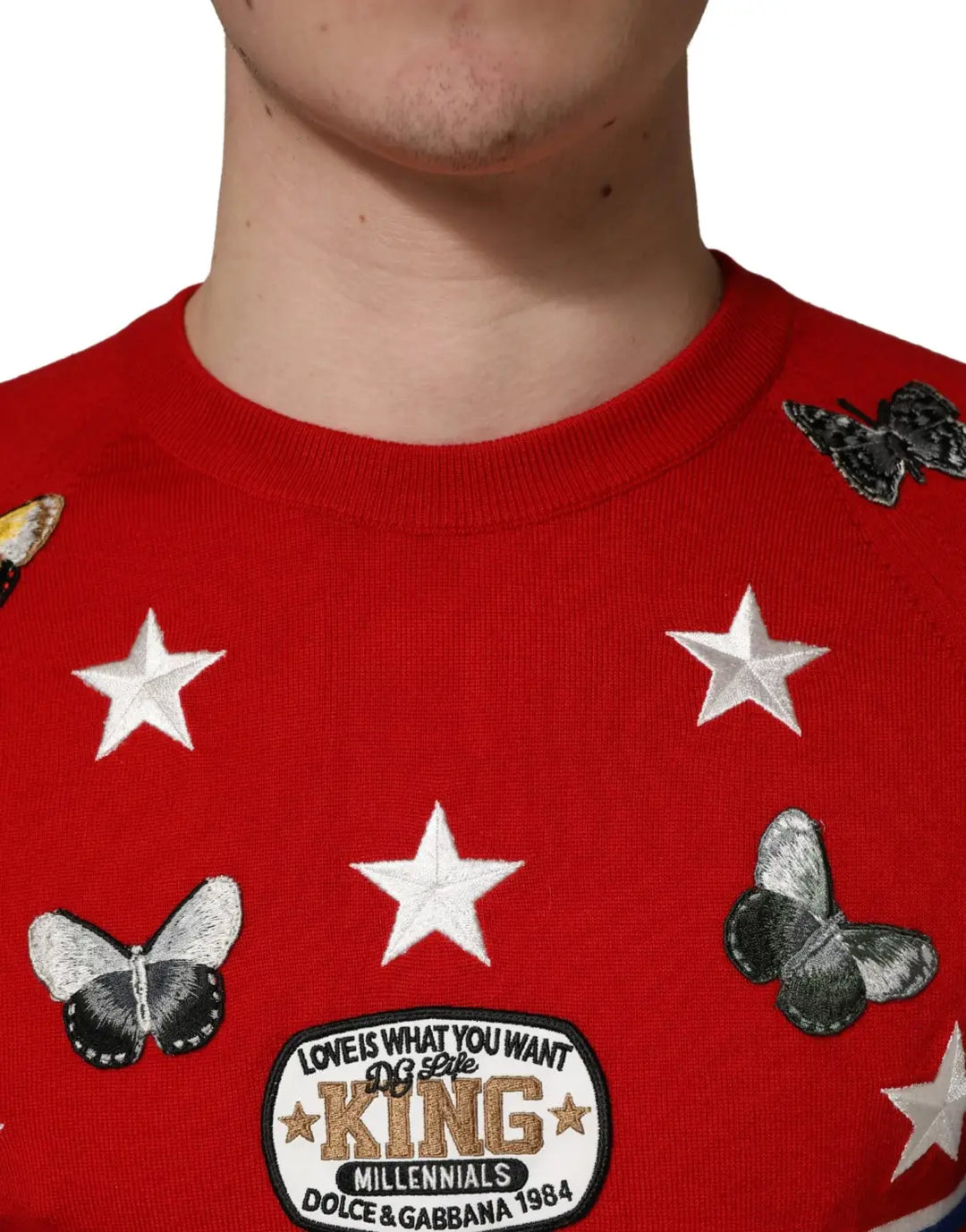 Dolce &amp; Gabbana Multicolor Wool Butterfly Star Men Crew Neck Sweater