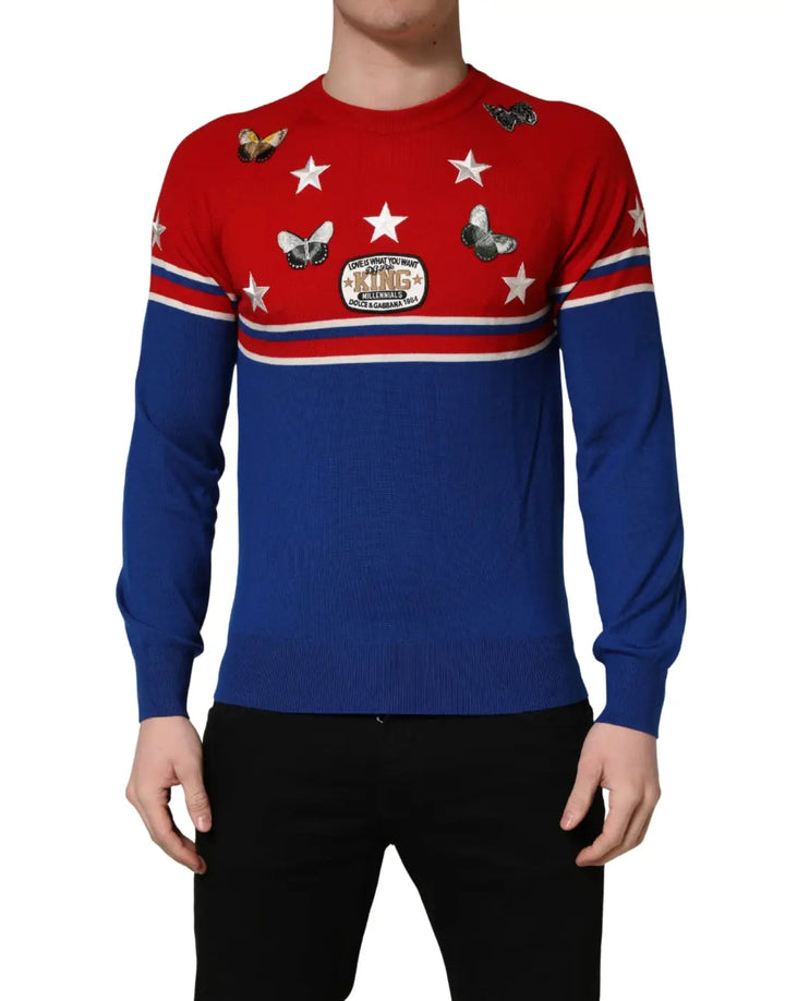 Dolce &amp; Gabbana Multicolor Wool Butterfly Star Men Crew Neck Sweater