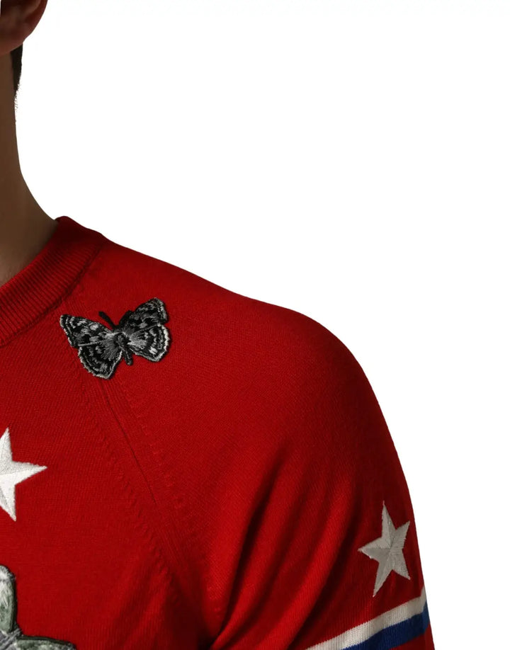 Dolce &amp; Gabbana Multicolor Wool Butterfly Star Men Crew Neck Sweater
