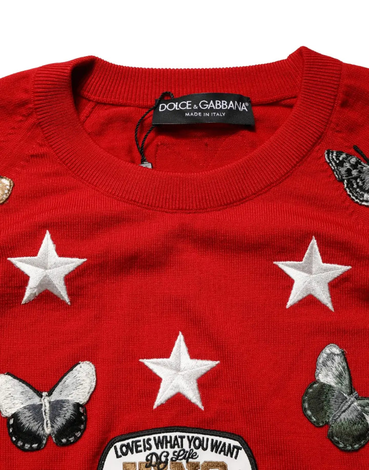 Dolce &amp; Gabbana Multicolor Wool Butterfly Star Men Crew Neck Sweater