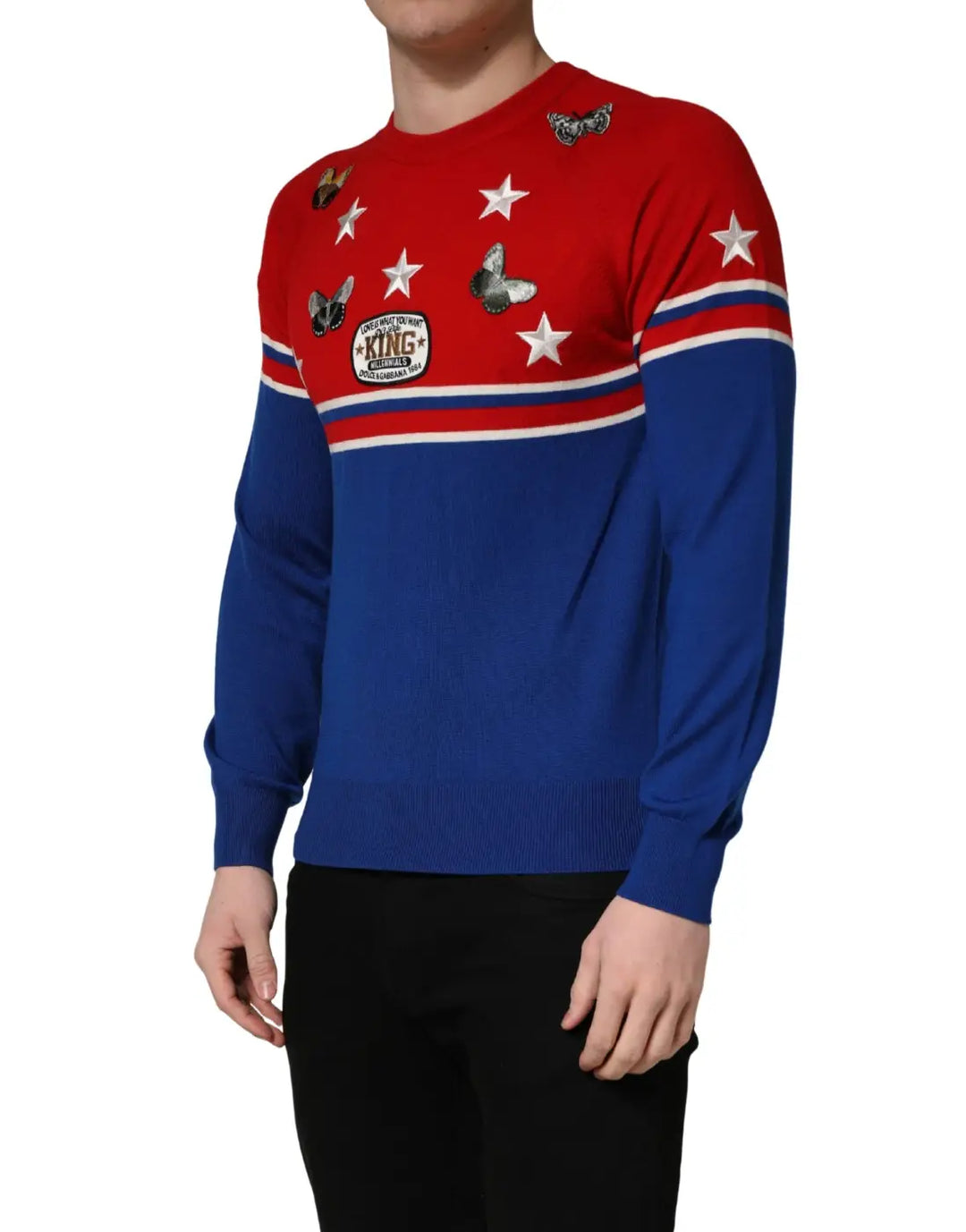 Dolce &amp; Gabbana Multicolor Wool Butterfly Star Men Crew Neck Sweater