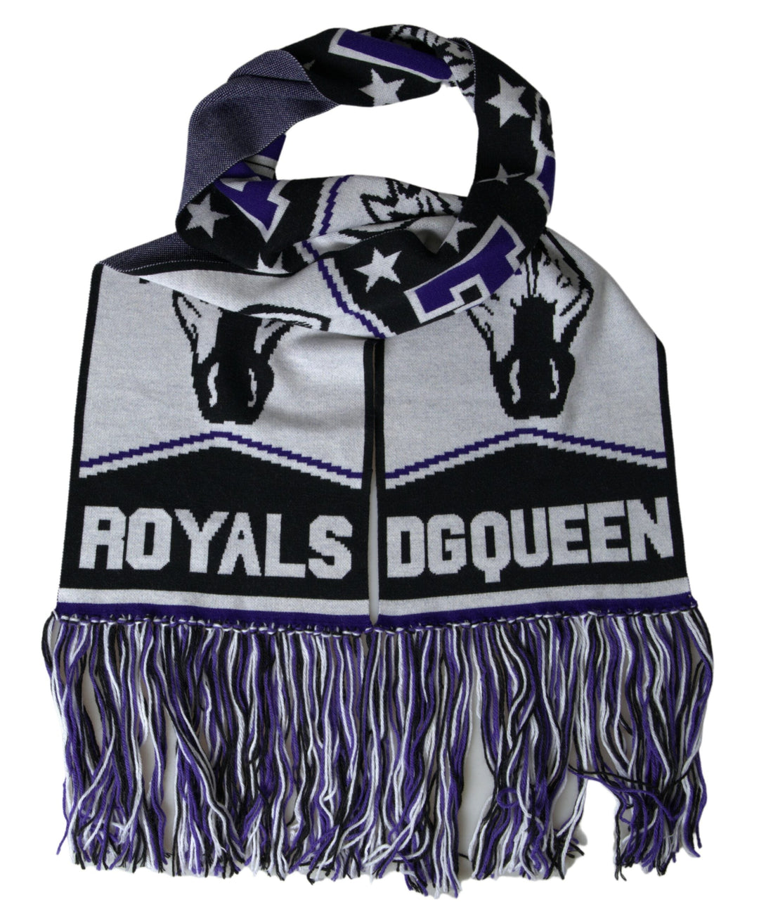 Dolce &amp; Gabbana Multicolor Wool Dg Queen Wrap Fringe Scarf