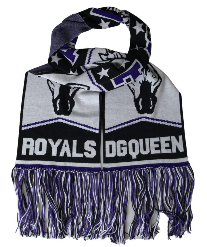 Dolce &amp; Gabbana Multicolor Wool Dg Queen Wrap Fringe Scarf